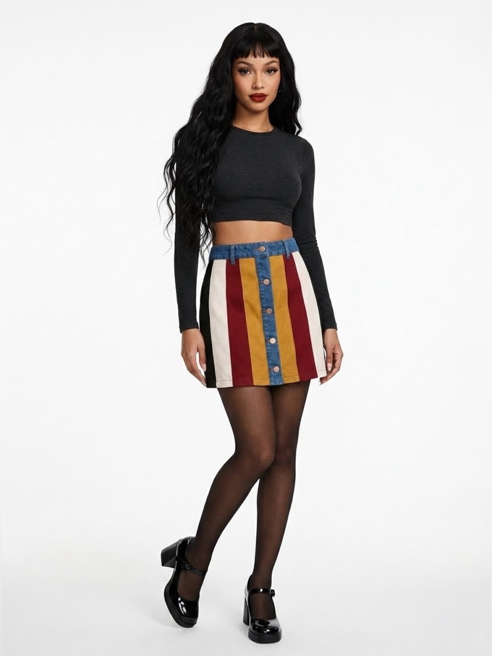 New🔥Corduroy Denim-Trim Skirt